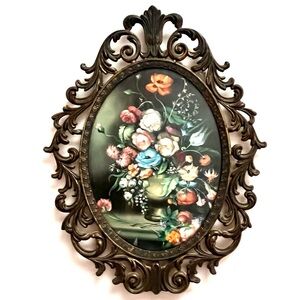 Vintage Ornate Framed Vase Of Flowers Italy